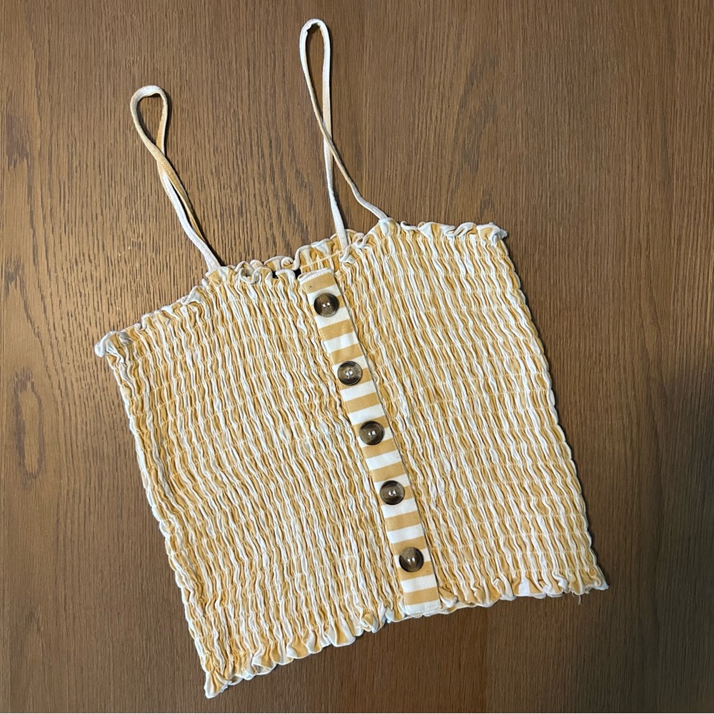 American Eagle Yellow Stripe Smocked Crop Tank Top - Women